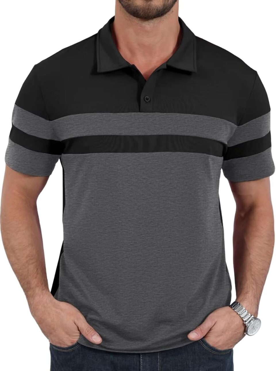 Mens Polo Shirts Short Sleeve Color Block T Shirt Summer Lightweight Casual Golf Shirts