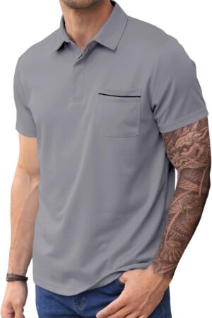 Lexiart Mens Athletic Golf Polo Shirts - Short Sleeve Workout Polos Quick Dry T-Shirt
