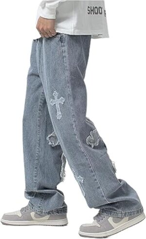 Trousers Cross Denim Pants Streetwear Hip Hop Low Rise Baggy Jeans for Men Korean Y2k Women Cargo Pants Punk Clothe
