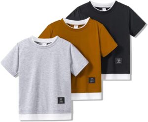 Boys Clothes-Solid Color Short Sleeve T-Shirt with Letter Patch-3 Piece Little Boys Summer Casual Set Size (3-7T)