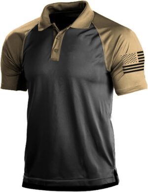 H HYFOL Short Sleeve Polo Shirts for Men Graphic Stretch Casual American Patriotic Raglan Golf Polos for Men