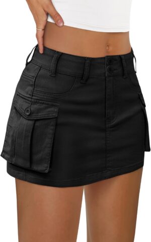 LILLUSORY Women Cargo Mini Skirt Denim Jean Dress with Pocket