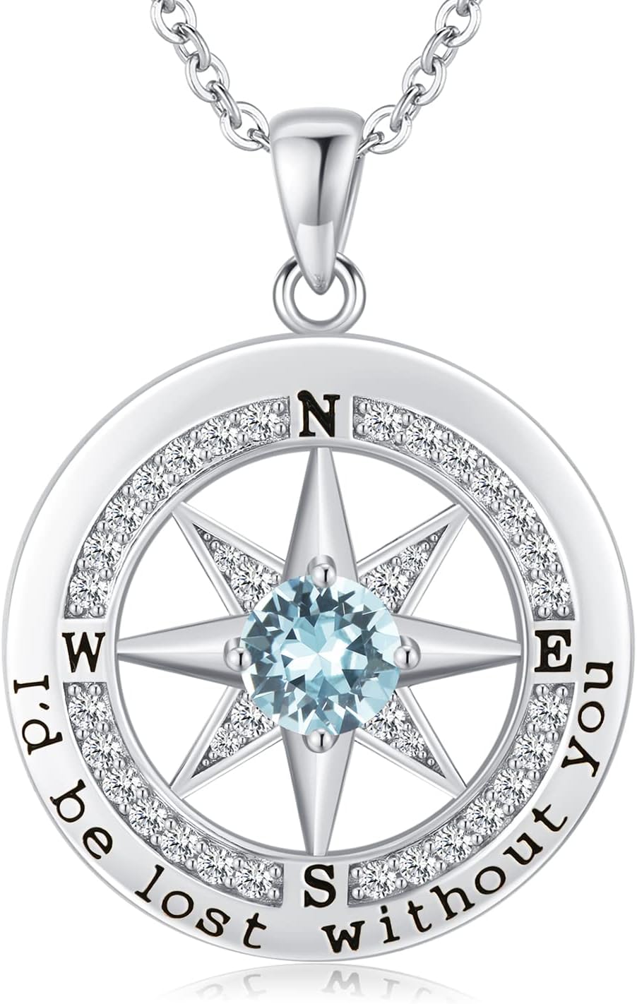 S925 Necklace Gift for Wife |Compass Jewelry |Women Anniversary |Sterling Silver |Girlfriend Birthday Gifts for Her Valentines |I'd be Lost without You |Jewel 18K Gold