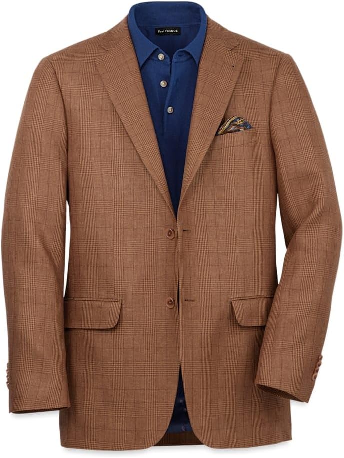 Paul Fredrick Men's Linen Plaid Single Breasted Notch Lapel Sport Coat