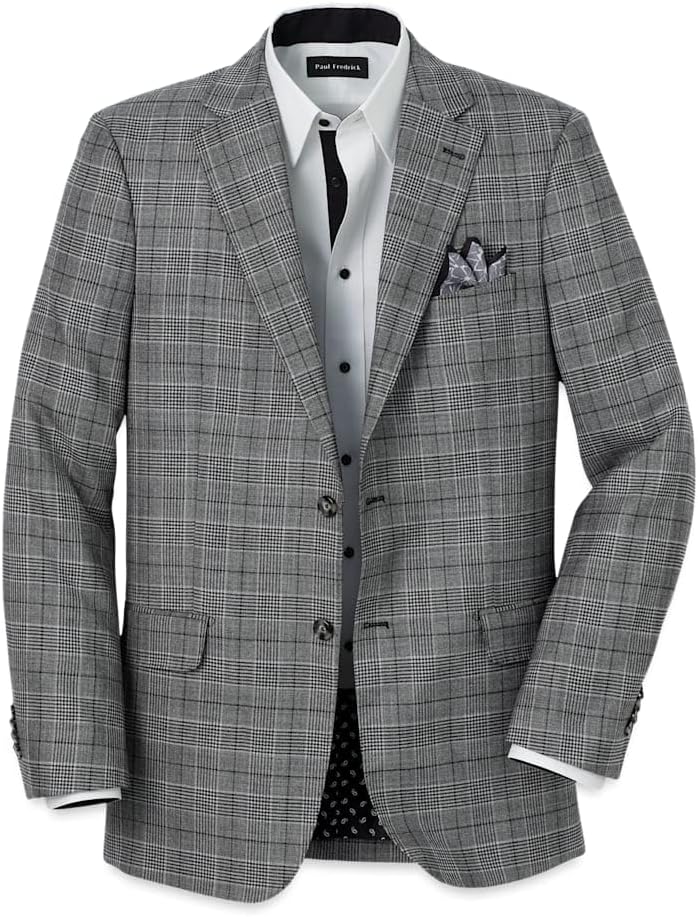 Paul Fredrick Men's Wool Plaid Single Breasted Notch Lapel Sport Coat