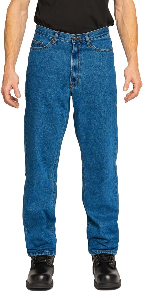 FULL BLUE 5 Pocket Denim Jeans, Straight Legs, Sits at Waist, Relaxed Thighs