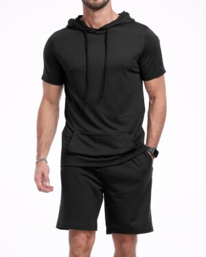 Aiyino Men's Tracksuit 2 Piece Hooded Athletic Sweatsuit Short Sleeve Casual Sports Hoodie Shorts Set
