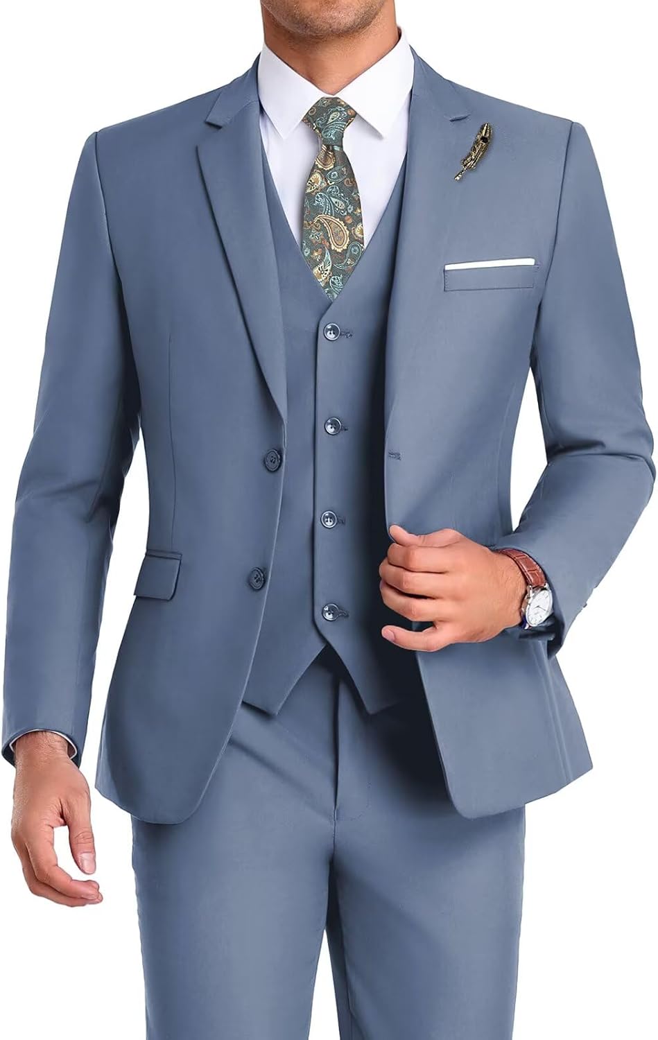 Men Suit 3 Pieces Slim Fit, 2 Buttons Groomsmen Business Jacket Vest Pant Prom Tuxedo with Tie