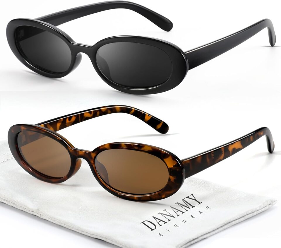Sunglasses Womens Retro Oval Sunglasses for Women Men Fashion Small Oval Sun Glasses 90s Vintage Driving Shades