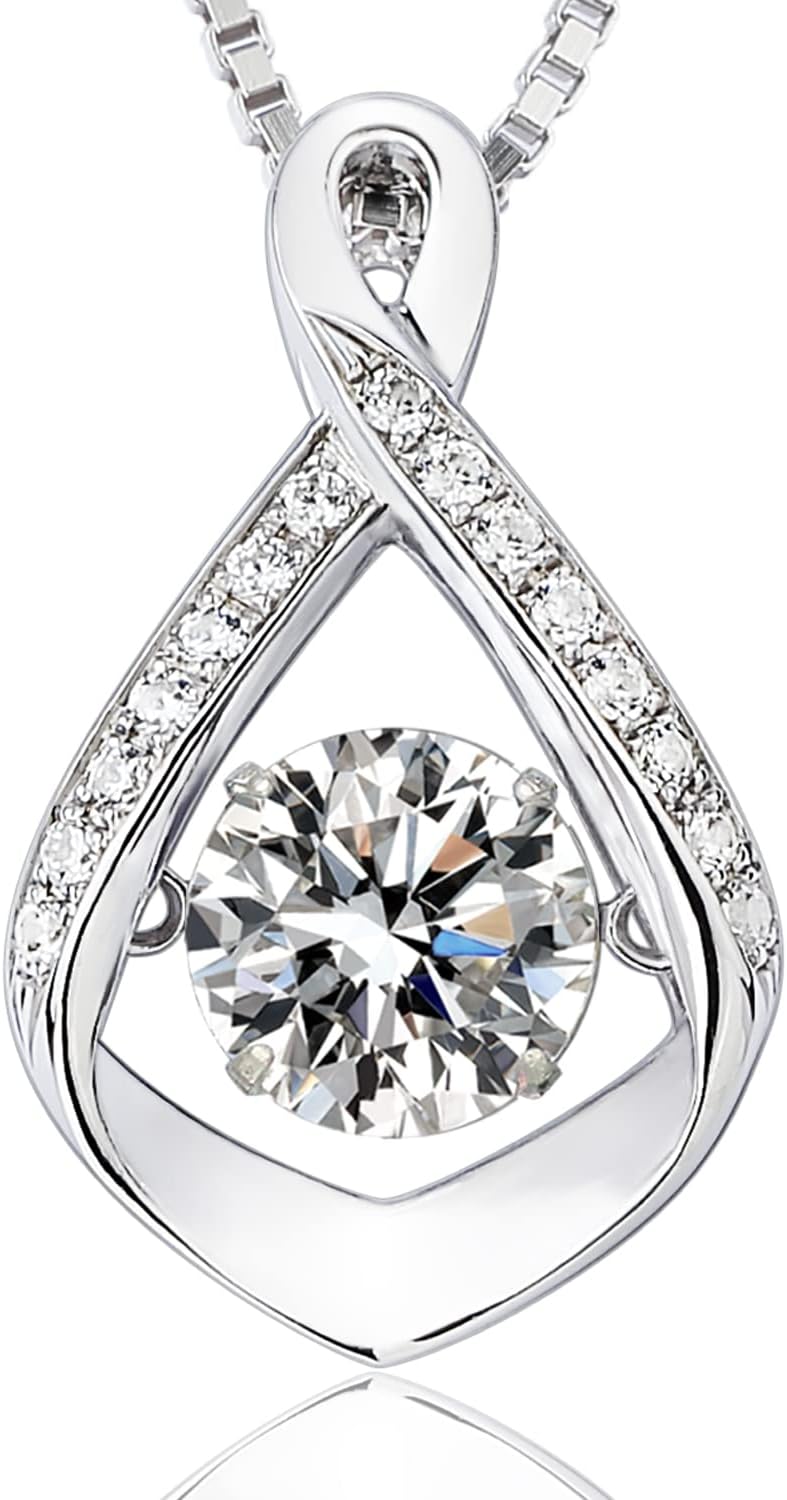 Silver Necklace for Women, Dancing Diamond Cubic Zirconia, Horseshoe Pendant with 18+2 Inch Chain, Anniversary Birthday Valentines Gifts for Her, Women, Wife, Mom, Girlfriend, Lady