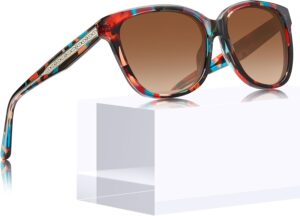 CARFIA Square Polarized Sunglasses for Women UV Protection, Italian Design Retro Embossed Pattern Wire Core Driving Shades