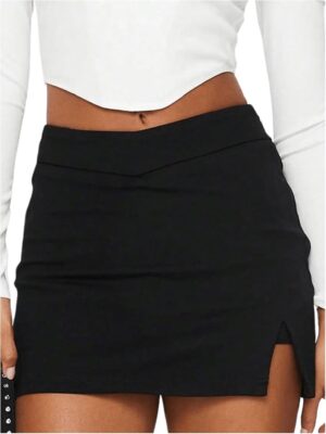 SOLY HUX Women's Mini Skirt Skorts Y2k Split Zipper Side Stretchy Pencil Bodycon Skirts with Shorts Underneath