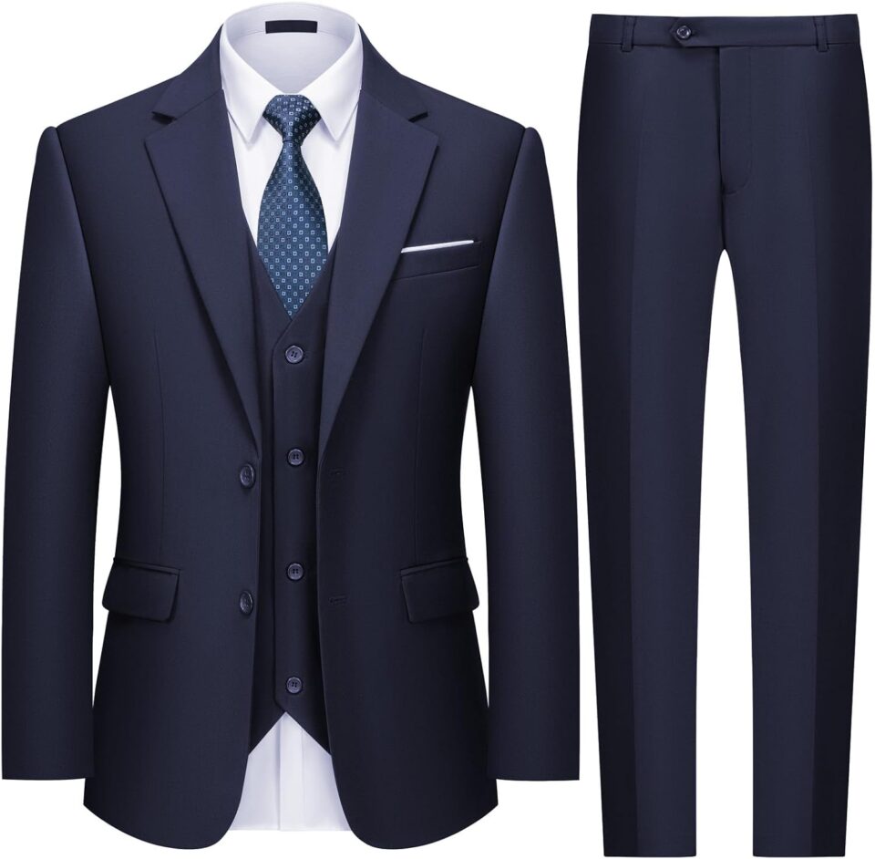 MAGE MALE Mens 3 Piece Slim Fit Suits Tuxedo Suit Set Prom Wedding Suits Two Button Blazer Jacket Vest Pants with Tie