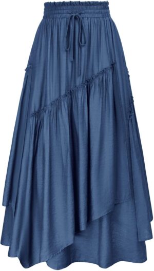 Scarlet Darkness Women Renaissance Layered Long Skirt Elastic High Waist Tiered Skirt with Pockets