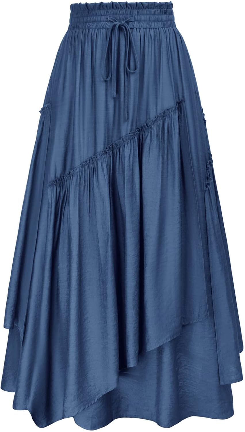 Scarlet Darkness Women Renaissance Layered Long Skirt Elastic High Waist Tiered Skirt with Pockets