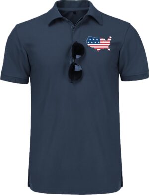 JACKETOWN Men's Polo Shirt Patriotic Graphic Short Sleeve American Flag Golf Shirt Independence Day
