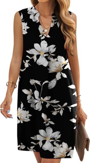 QACOHU 2025 Summer Dresses for Women Sleeveless Beach Floral Tshirt Sundress Casual Tank Dress S-2XL