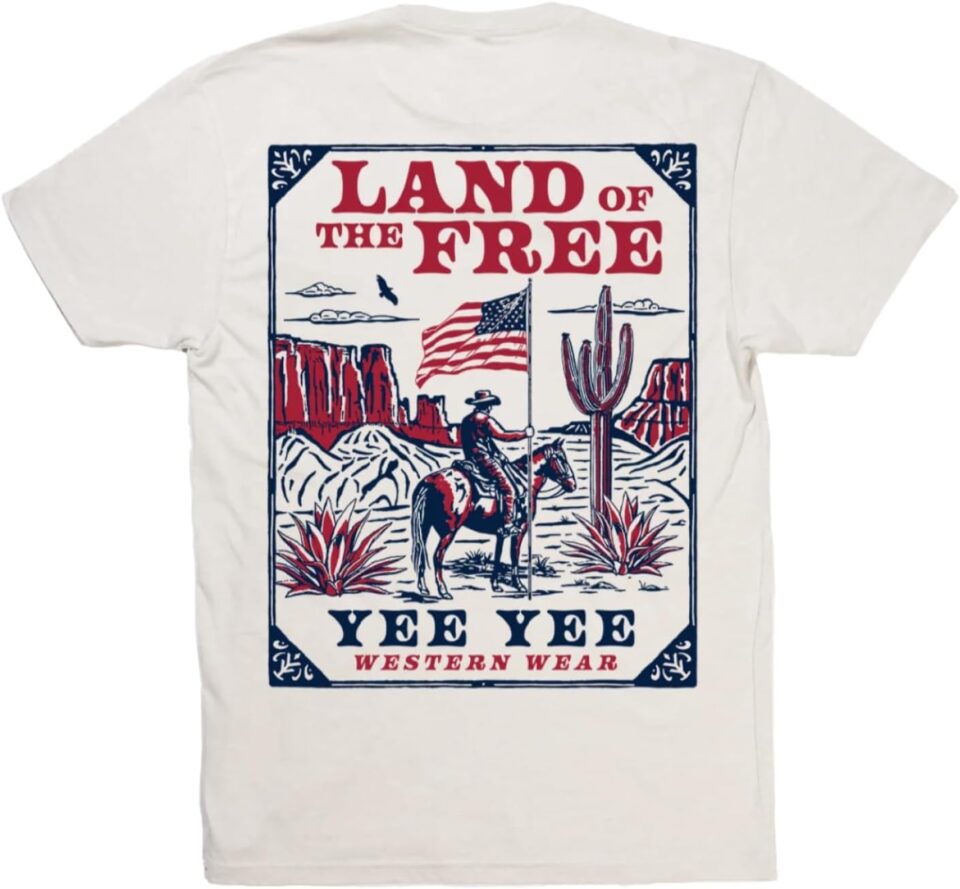 Yee Yee Apparel Freedom Ranch Graphic Tee Shirt – Men’s Graphic Tees and Short Sleeve Shirts with Western Theme