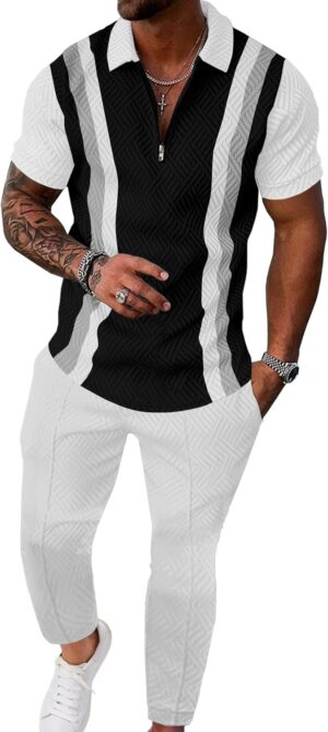 UOUA Mens Sweat Suits Set Tracksuit 2 Piece Outfits Short Sleeve Casual Sweatshirt & Loose Jogging Pants