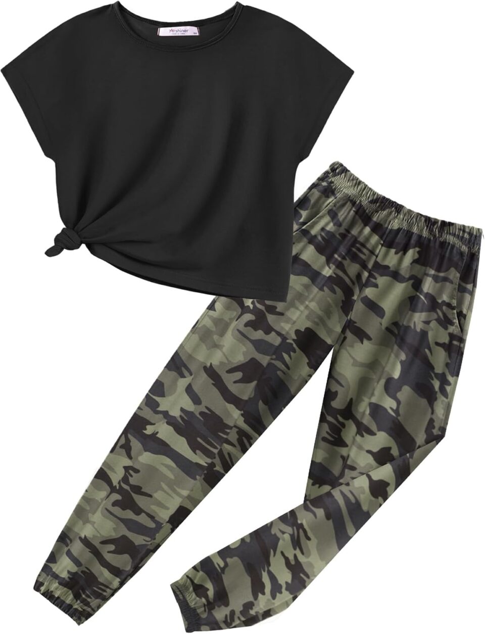 Arshiner Girls Clothes 2 Piece Summer Outfits Drop Shoulder Top Pullover Sweatpants Jogger Set Sweatsuits Tracksuits 6-14Y