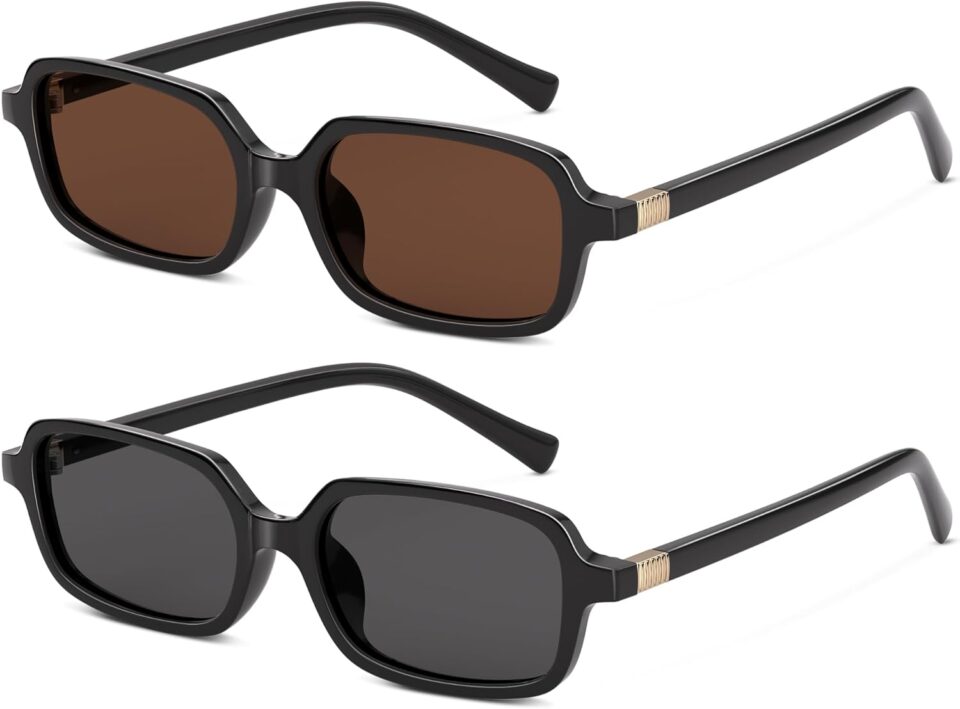 Retro Polarized Sunglasses for Womens - Men Trendy Rectangle Sunglasses Vintage 90S Style Small Sunnies