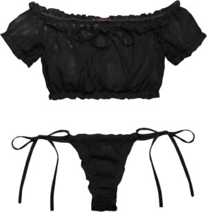 Avidlove Bra and Panty Set Ruffle Lingerie Set Mesh Babydoll Chemise
