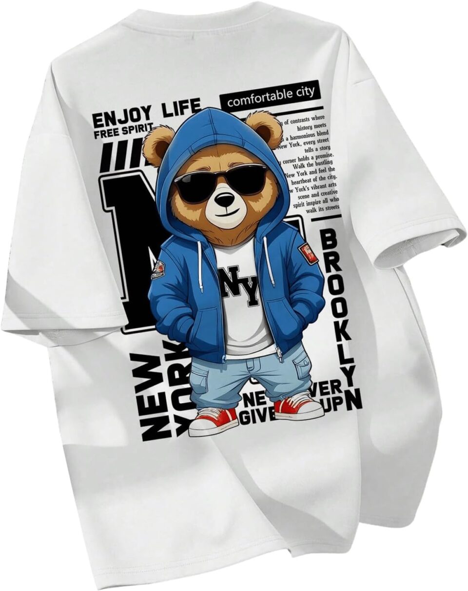 GORGLITTER Boy's Bear Graphic Tees Short Sleeve Crew Neck Streetwear T Shirts