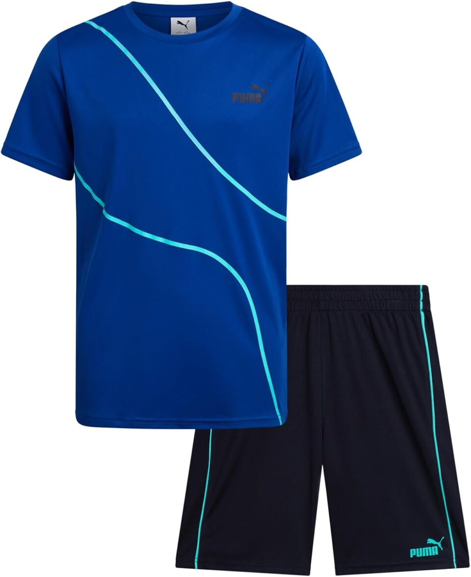PUMA Boys Active Shorts Set - 2 Piece Dry Fit T-Shirt and Performance Gym Shorts - Activewear Clothing Set for Boys (4-16)