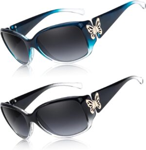 Myiaur Polarized Sunglasses for Women 2024, Trendy Retro Shades with UV400 Protection Butterfly Decors (2 Pack)