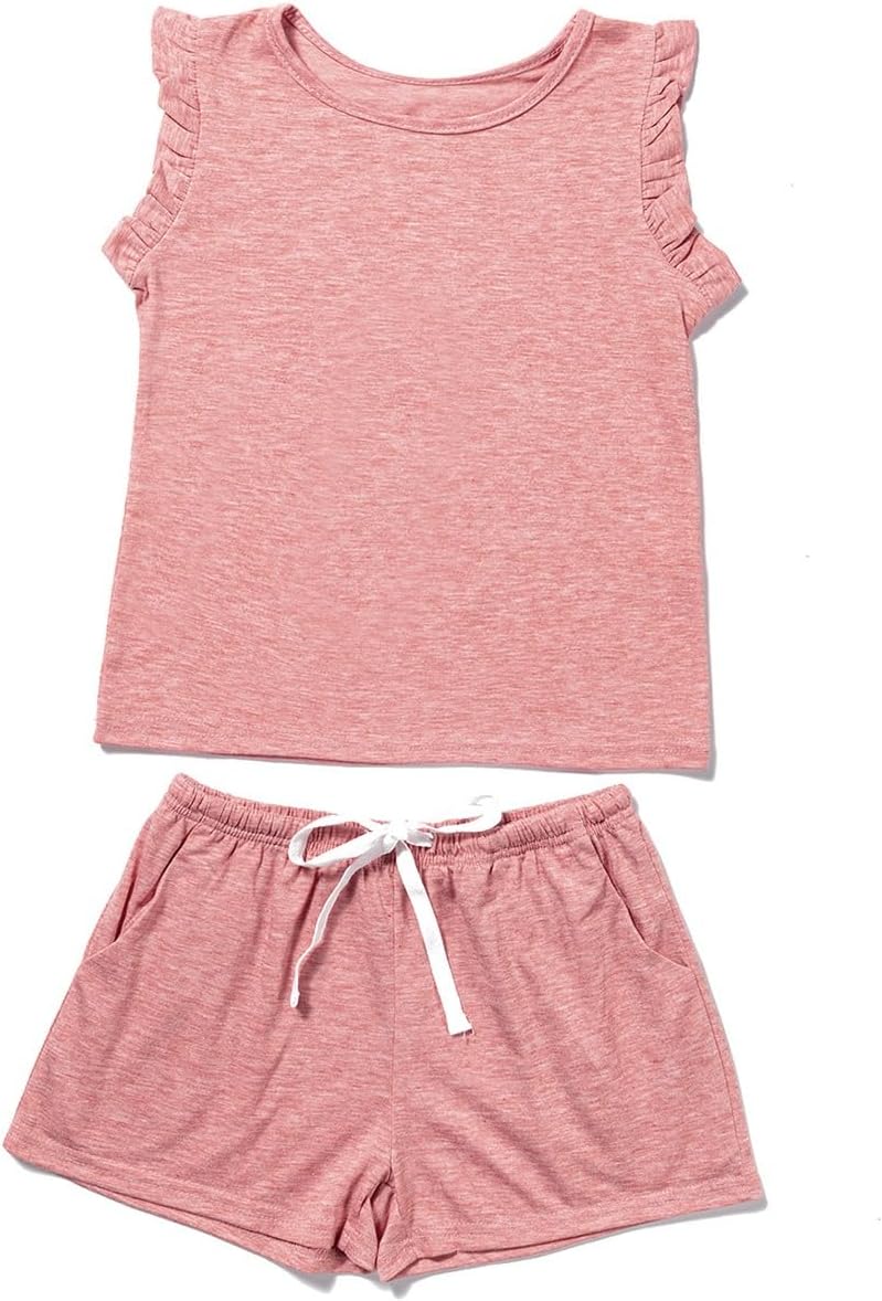 blibean Girls Summer Clothes Sets Ruffle Sleeveless Matching Outfits Size 4-13 Year Old