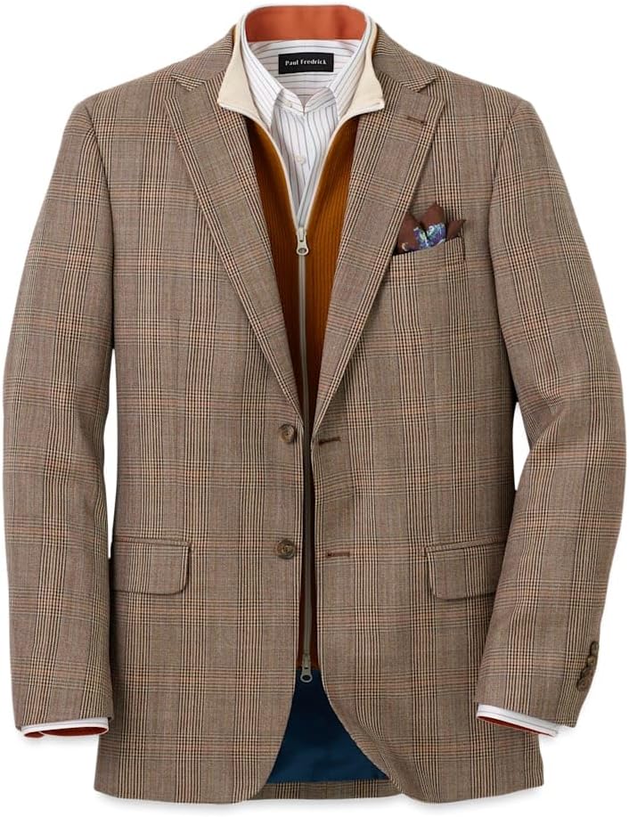 Paul Fredrick Men's Wool Plaid Single Breasted Notch Lapel Sport Coat