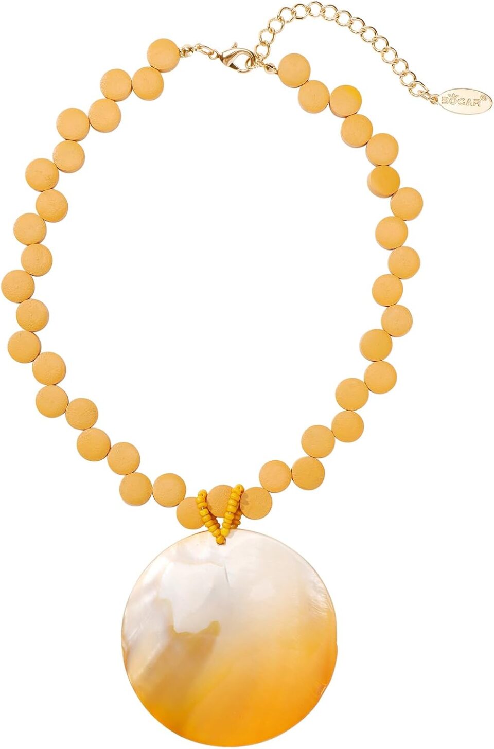 Bocar Wood Beaded Bubble Handmade Necklace Statement Shell Pendant Necklace for Women (NK-10783)