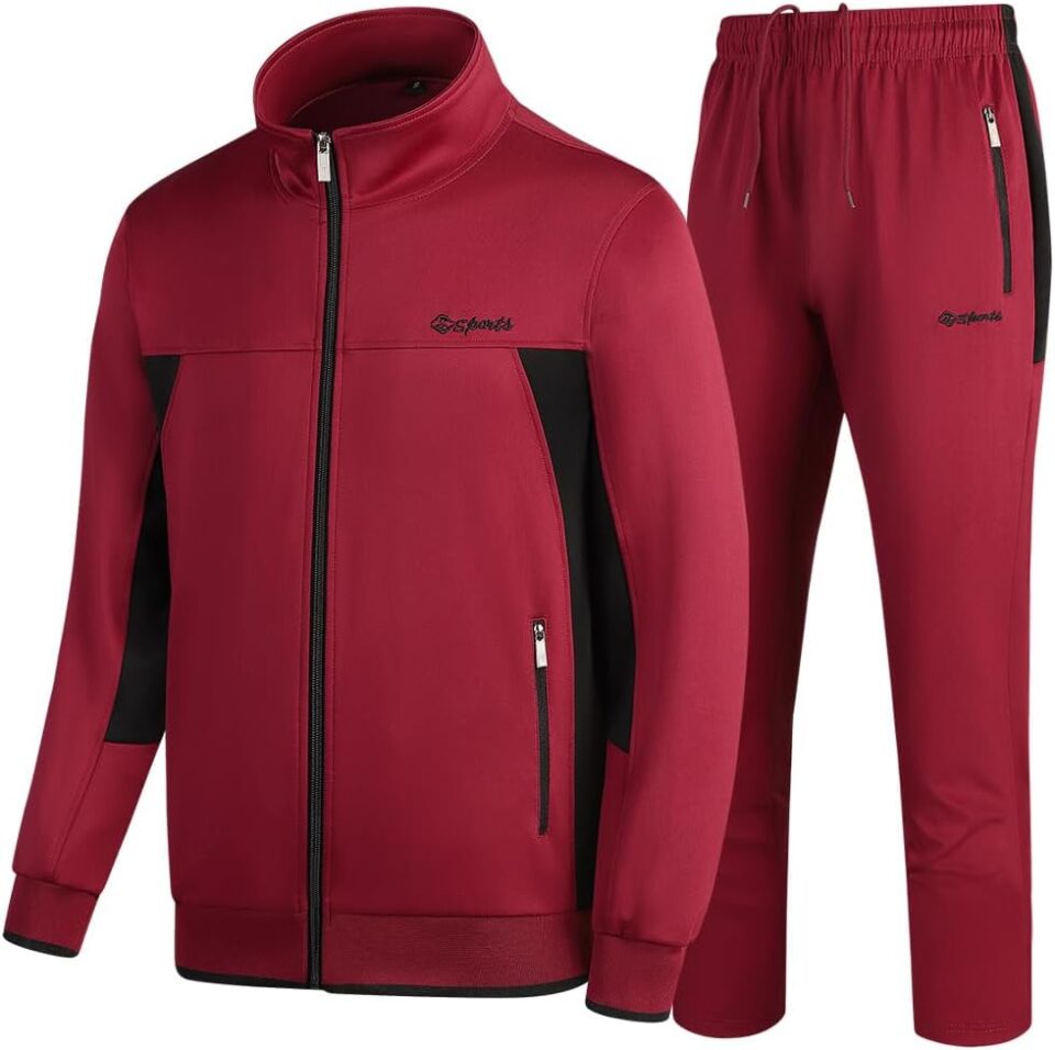 Men's Casual Tracksuit Long Sleeve Sweatsuit Athletic Set Full Zip Running Jogging Sports Jacket and Pants