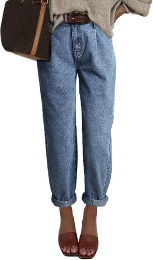 EVALESS Womens Baggy Jeans High Waisted Stretchy Boyfriend Barrel Denim Ankle Pants