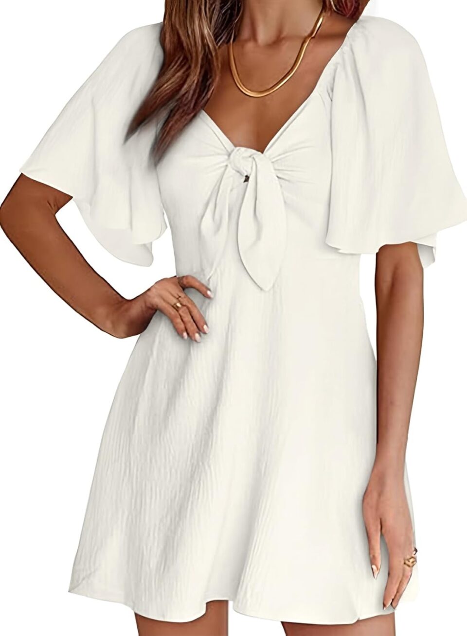 Dokotoo Womens Dresses 2025 Spring Summer Deep V Neck Elegant Bow tie Mini Dress S-XL