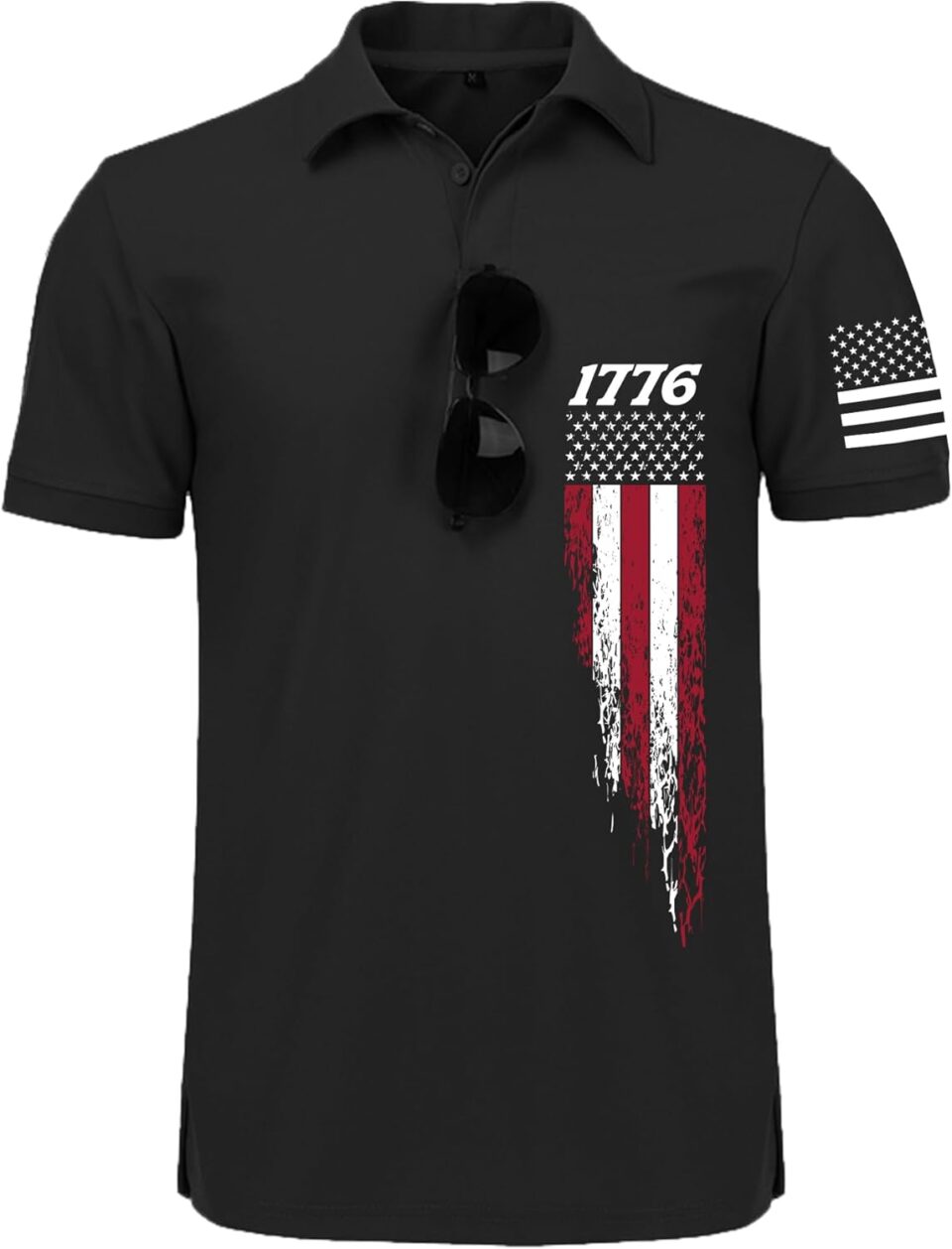 JACKETOWN Men's Polo Shirt Patriotic Graphic Short Sleeve American Flag Golf Shirt Independence Day