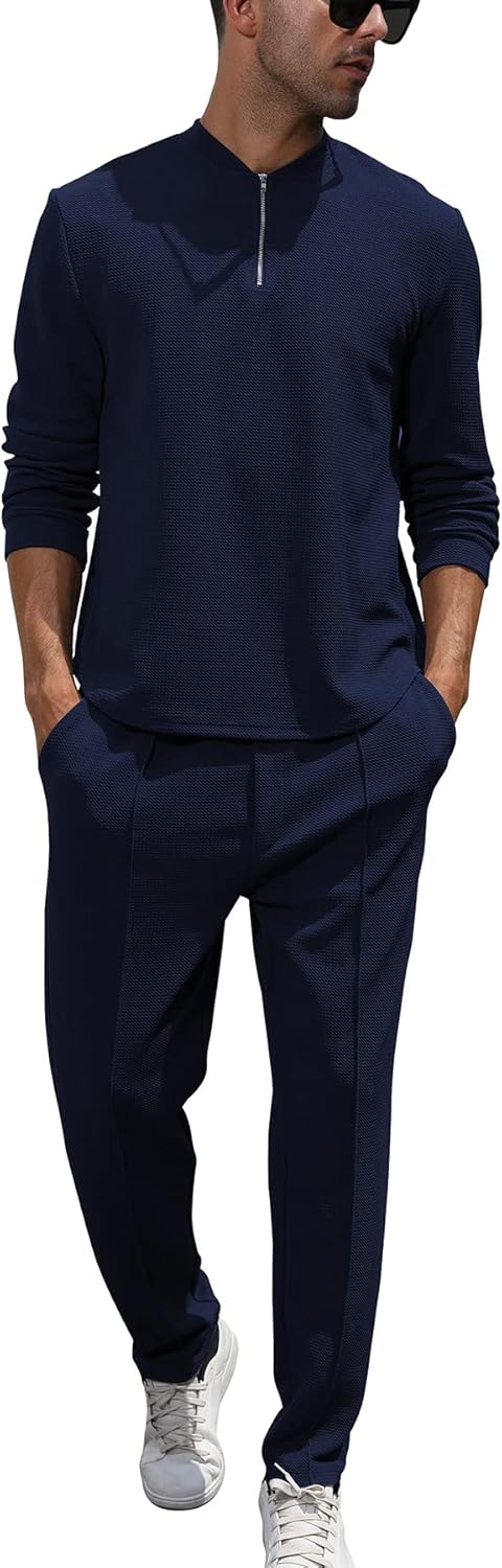 FZNHQL Fashion Men's Tracksuits 2 Piece Casual Athletic Jogging Outfits Short/Long Sleeve Track Suits for Men Set