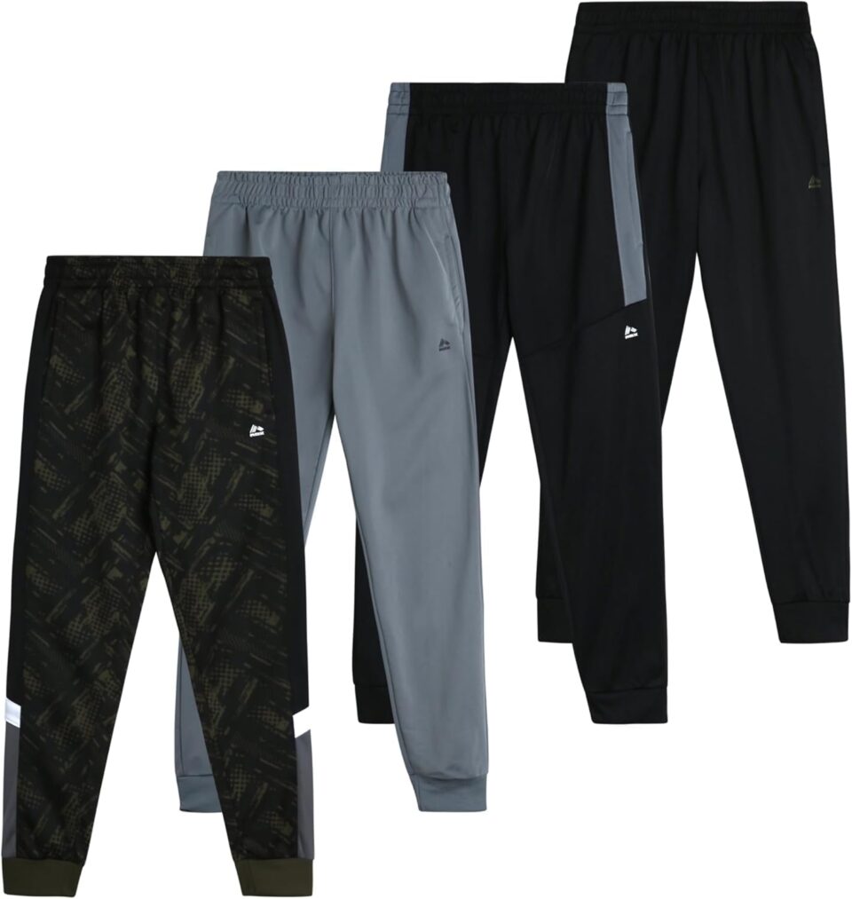RBX Boys Sweatpants - 4 Pack Stretch Performance Tricot Activewear Boys Joggers Athletic Pants with Side Pockets (Size: 4-20)