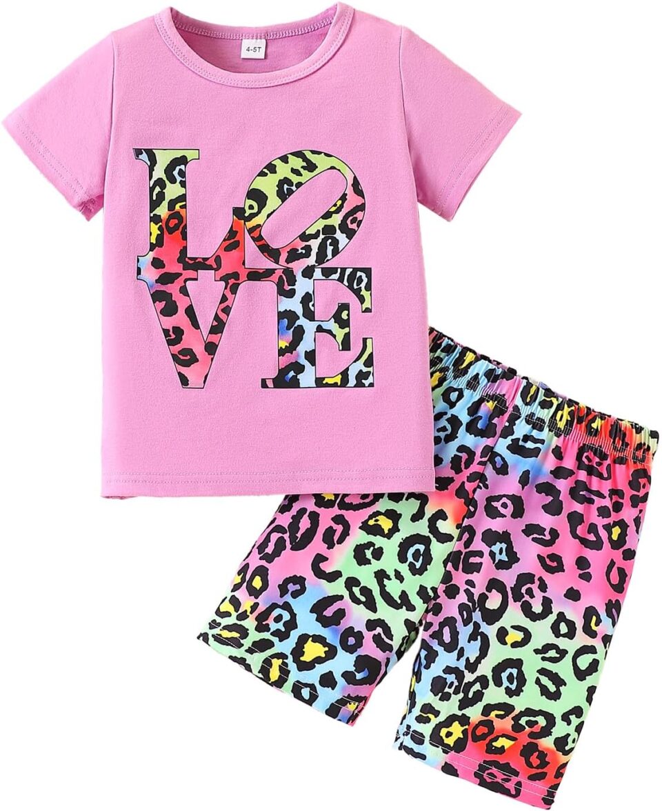 Kid Toddler Girl Butterfly Printed Short Sleeve T-Shirt + Waist Shorts Set 2PC Clothing For Summer