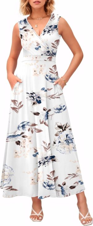 MISFAY Women Maxi Dress 2025 Summer Casual Sleeveless Sundress Wrap V Neck Long Dresses Vacation Loose Dress with Pockets