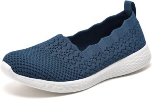 Puxowe Women's Slip on Walking Loafer Shoes-Lightweight Flat Shoes for Women Low-Top Round Toe Knit Memory Foam Sneaker