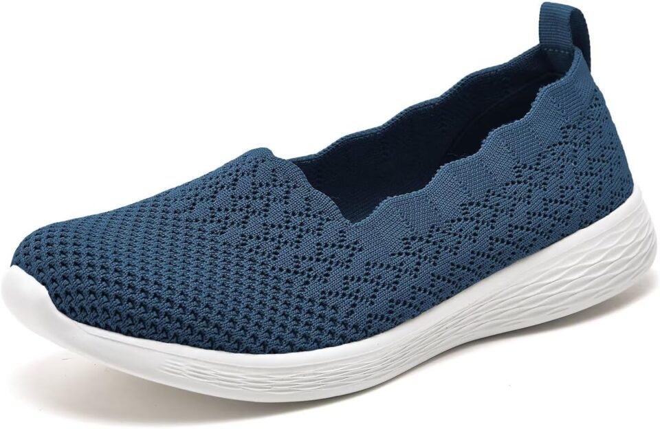 Puxowe Women's Slip on Walking Loafer Shoes-Lightweight Flat Shoes for Women Low-Top Round Toe Knit Memory Foam Sneaker