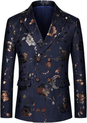 UNINUKOO Mens Floral Tuxedo Suit Jacket Casual Dress Party Flower Pattern Blazer for Men