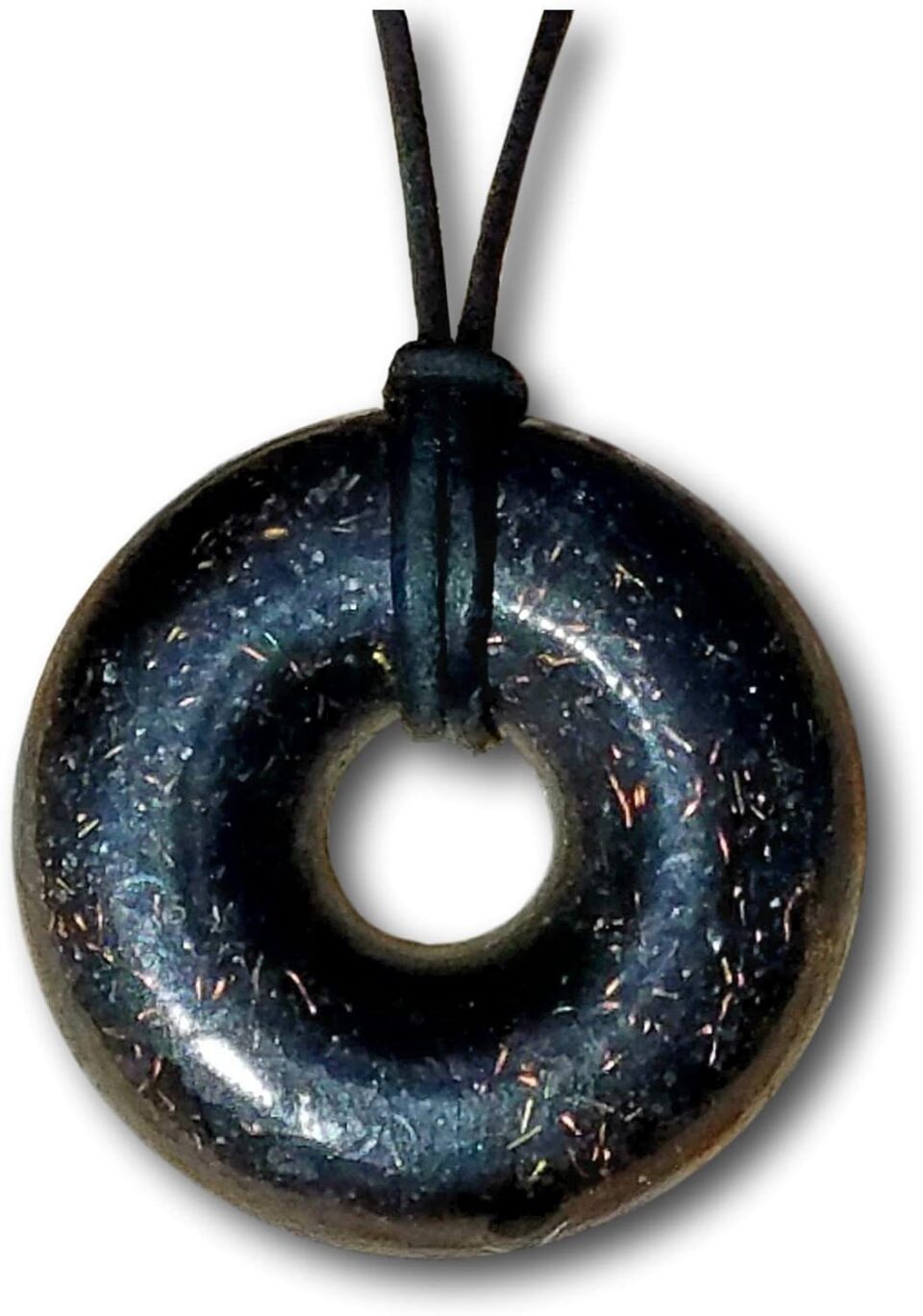 Orgonite® Pendant - Orgone Generator® Necklace - Black Sun Orgonite® Donut Necklace - Jewelry - 30" Black Leather Cord