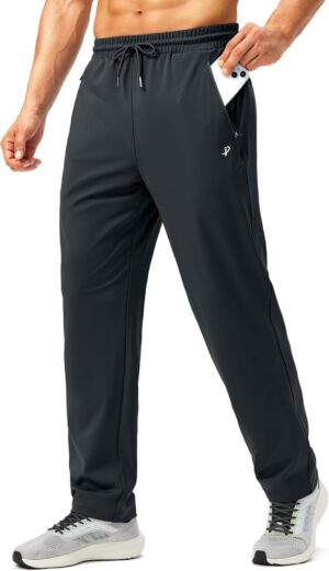 Pudolla Men's Athletic Pants with Zipper Pockets Stretch Workout Sweatpants Lightweight Running Joggers for Men