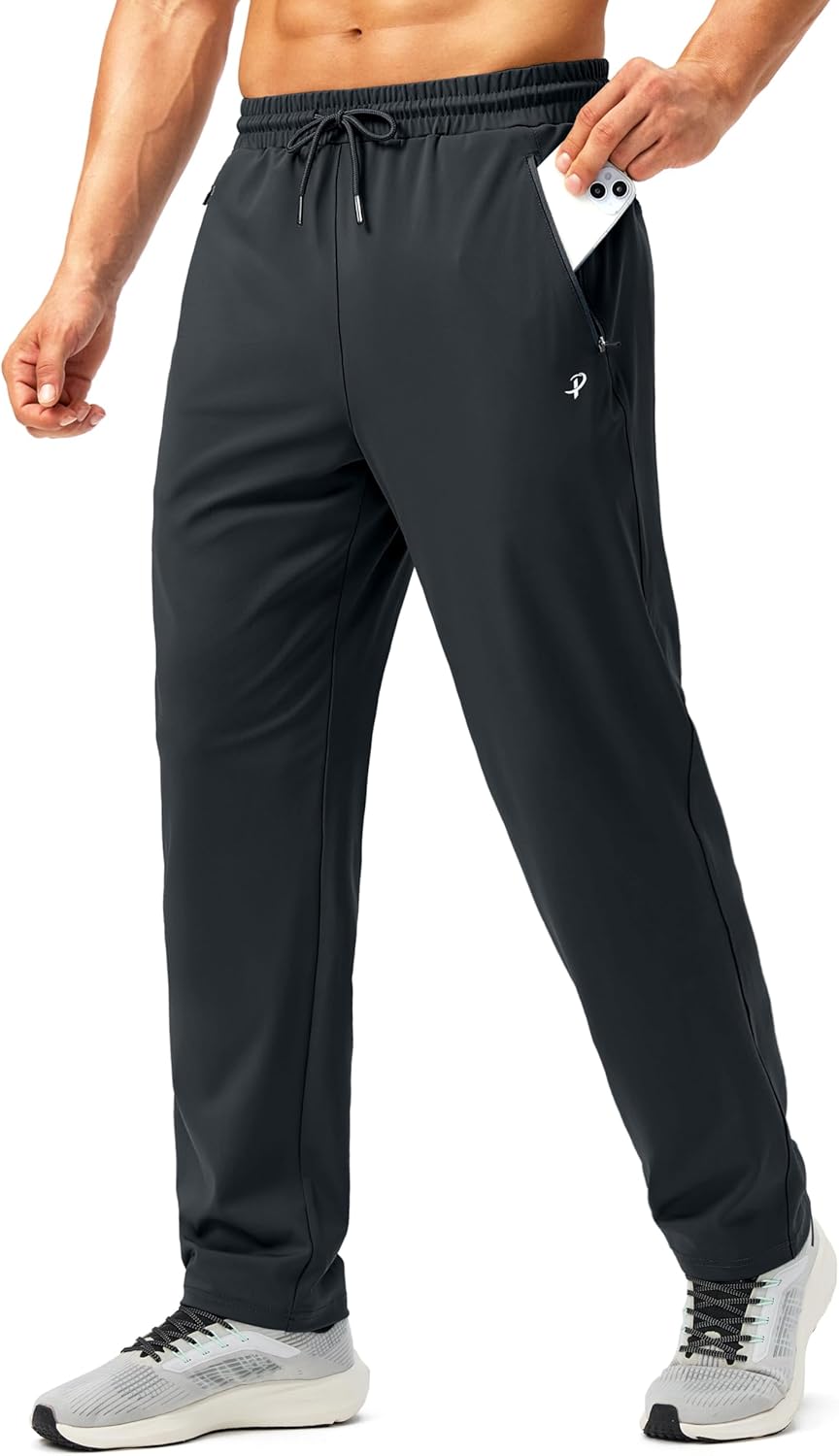 Pudolla Men's Athletic Pants with Zipper Pockets Stretch Workout Sweatpants Lightweight Running Joggers for Men