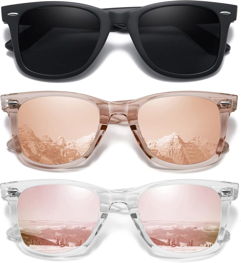 MEETSUN Retro Polarized Sunglasses for Women Men Classic Mirror Lens Driving Trendy Sun Glasses UV Protection (3 Pack)