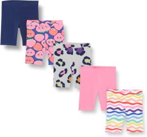 Amazon Essentials Girls and Toddlers' Midi Bike Shorts (Previously Spotted Zebra), Pack of 5