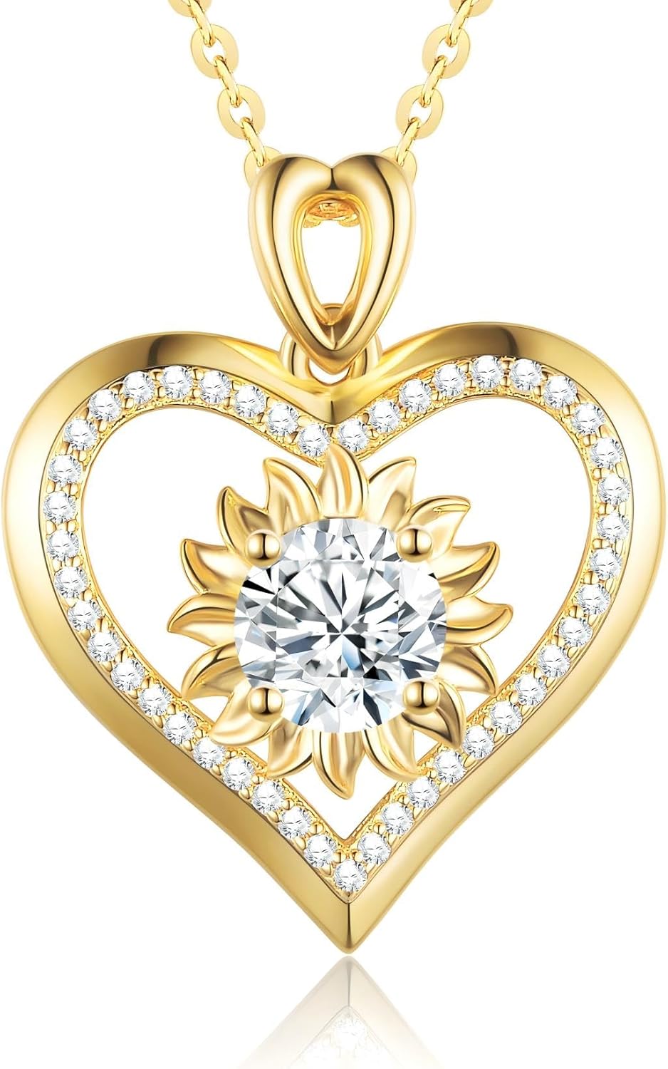 Sunflower Moissanite Heart Necklace for Women, Anniversary Birthday Gift for Wife, S925 Silver Moissanite Lab-Created Gem Jewelry for Her Girlfriend Mom