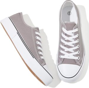 Adokoo Canvas Tennis Shoes for Women Low Top Casual White Black Sneakers for Women Lace Up Fashion Comfortable Walking Shoes